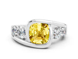 White gold Bezel Set Cushion Cut Diamond Split Shank Ring