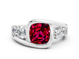White gold Bezel Set Cushion Cut Diamond Split Shank Ring