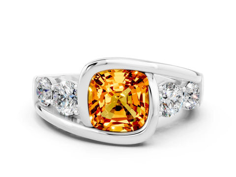 White gold Bezel Set Cushion Cut Diamond Split Shank Ring