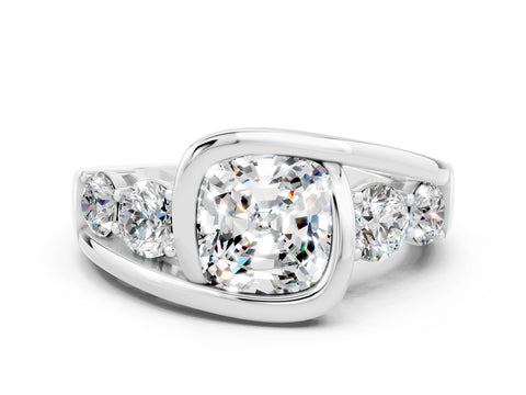 White gold Bezel Set Cushion Cut Diamond Split Shank Ring