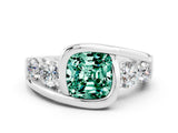 White gold Bezel Set Cushion Cut Diamond Split Shank Ring