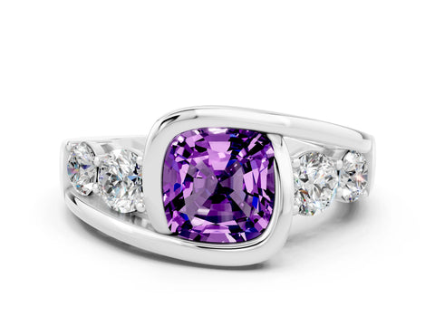 White gold Bezel Set Cushion Cut Diamond Split Shank Ring