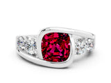 White gold Bezel Set Cushion Cut Diamond Split Shank Ring_9