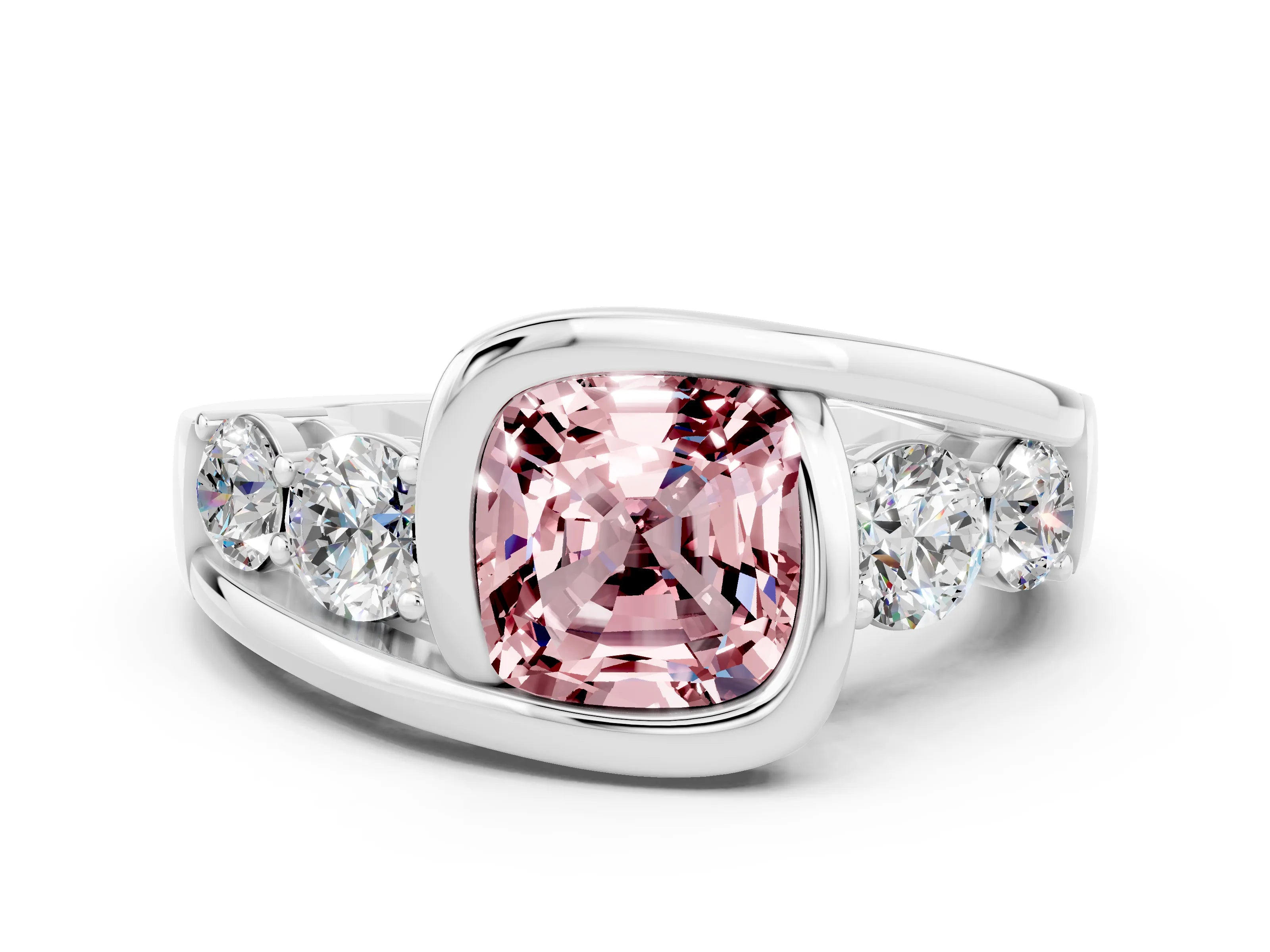 White gold Bezel Set Cushion Cut Diamond Split Shank Ring
