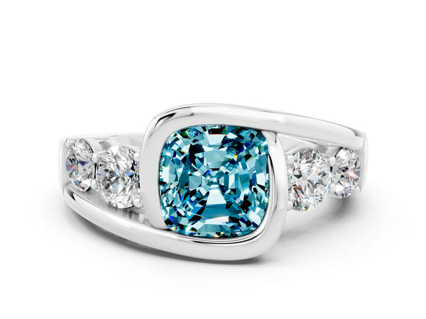 White gold Bezel Set Cushion Cut Diamond Split Shank Ring