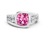 White gold Bezel Set Cushion Cut Diamond Split Shank Ring