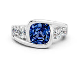 White gold Bezel Set Cushion Cut Diamond Split Shank Ring