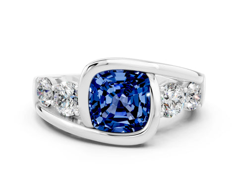 White gold Bezel Set Cushion Cut Diamond Split Shank Ring