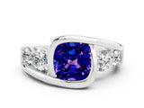 White gold Bezel Set Cushion Cut Diamond Split Shank Ring