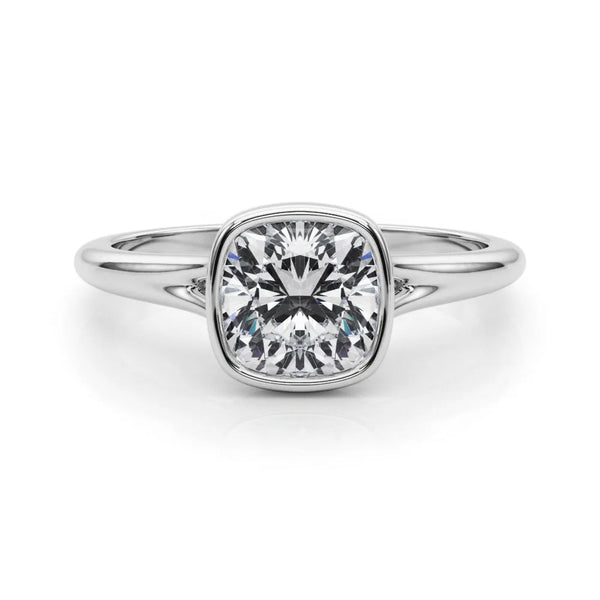White gold Bezel Set Cushion Cut Solitaire Ring