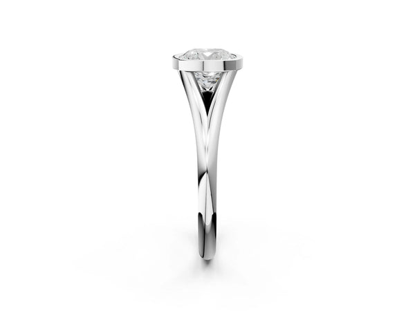 White gold Bezel Set Cushion Cut Solitaire Ring with Tapered Band