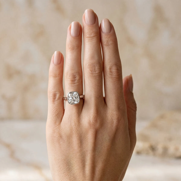 White gold Bezel Set Cushion Cut Solitaire Ring