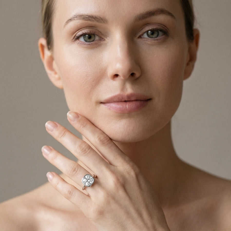 White gold Bezel Set Cushion Cut Solitaire Ring