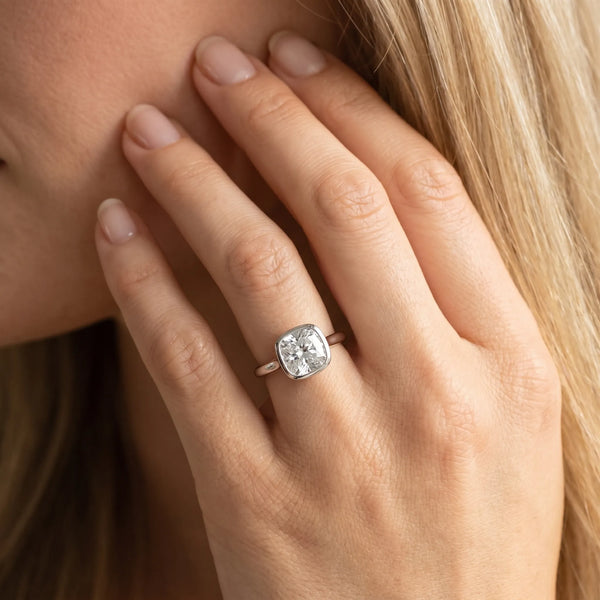 White gold Bezel Set Cushion Cut Solitaire Ring