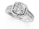 White gold Bezel Set Cushion Diamond Milgrain Pave Engagement Ring_41