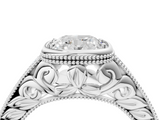 White gold Bezel Set Cushion Diamond Milgrain Pave Engagement Ring_47