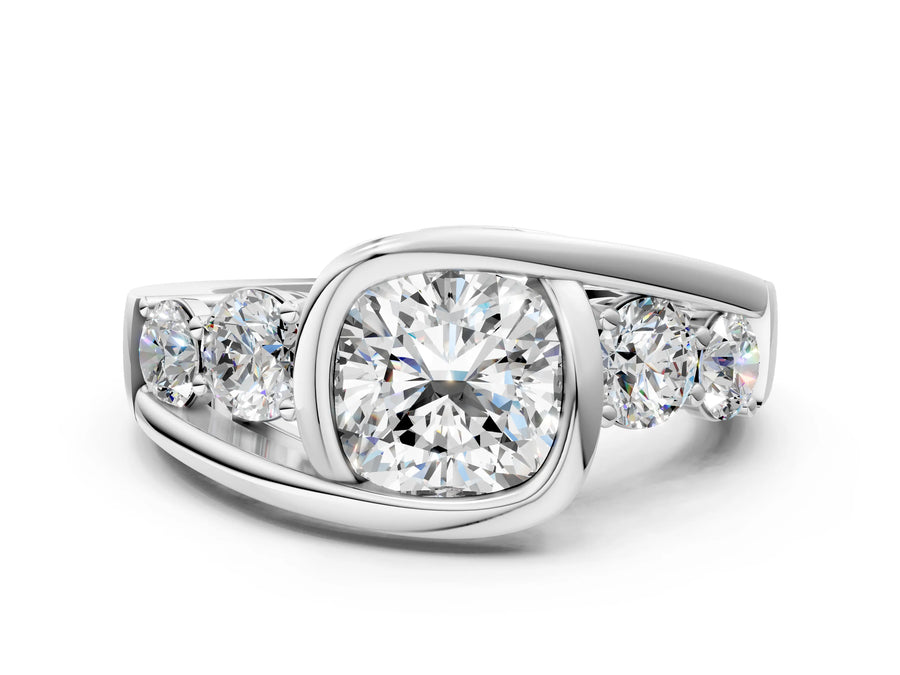White gold Bezel Set Cushion Diamond Split Shank Ring