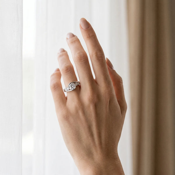 White gold Bezel Set Cushion Diamond Split Shank Ring