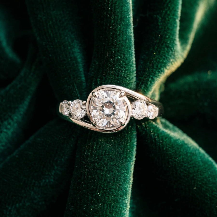 White gold Bezel Set Cushion Diamond Split Shank Ring