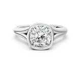 White gold Bezel Set Cushion Solitaire Diamond Ring with Smooth Band 2
