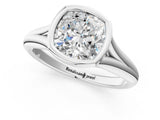 White gold Bezel Set Cushion Solitaire Diamond Ring with Smooth Band 3