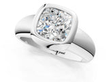 White gold Bezel Set Cushion Solitaire Ring with Wide Band 2
