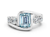 White gold Bezel Set Emerald Cut Diamond Split Shank Ring