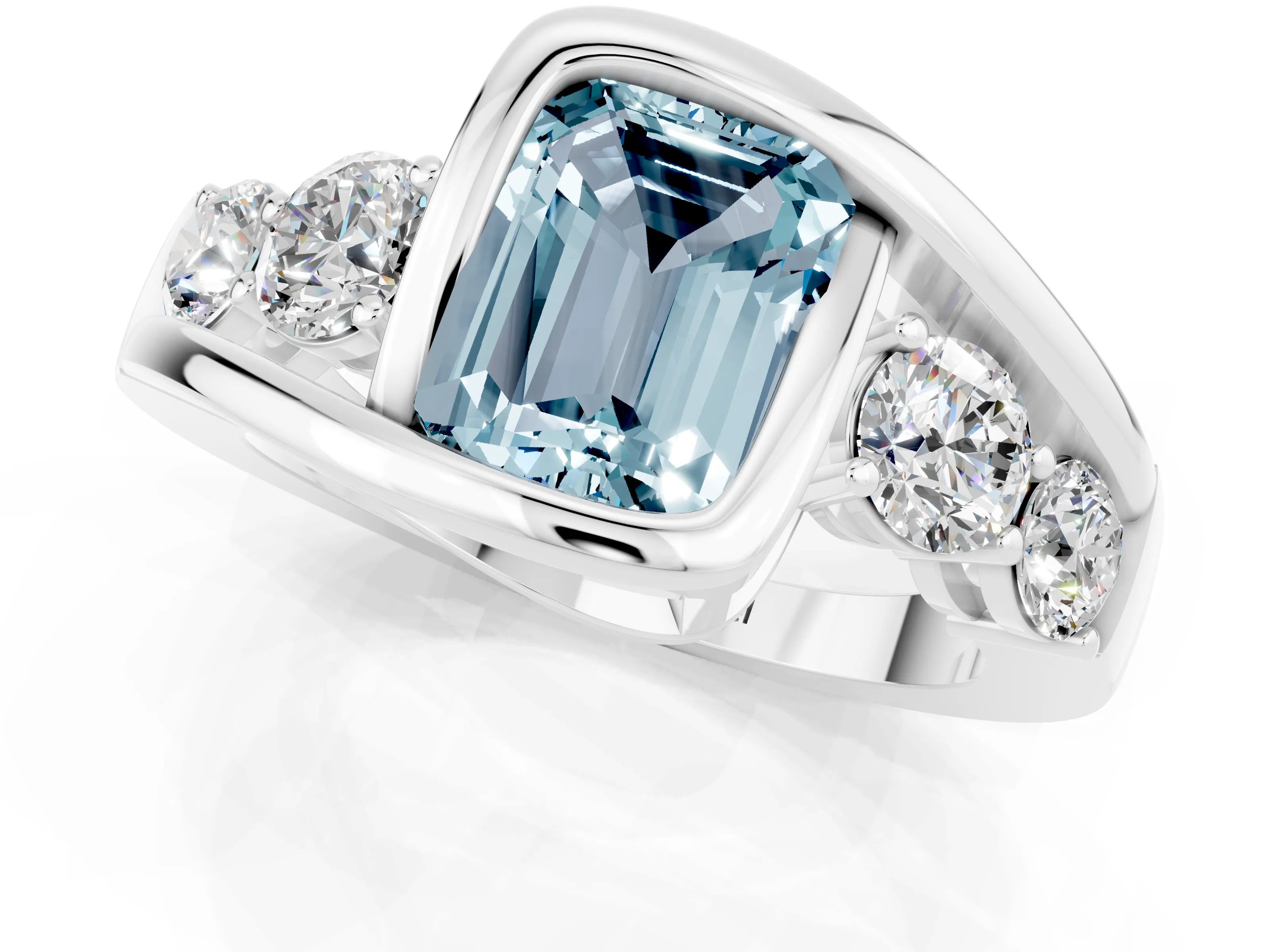 White gold Bezel Set Emerald Cut Diamond Split Shank Ring_1
