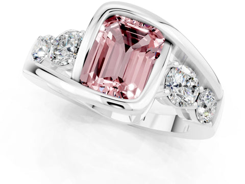 White gold Bezel Set Emerald Cut Diamond Split Shank Ring_1