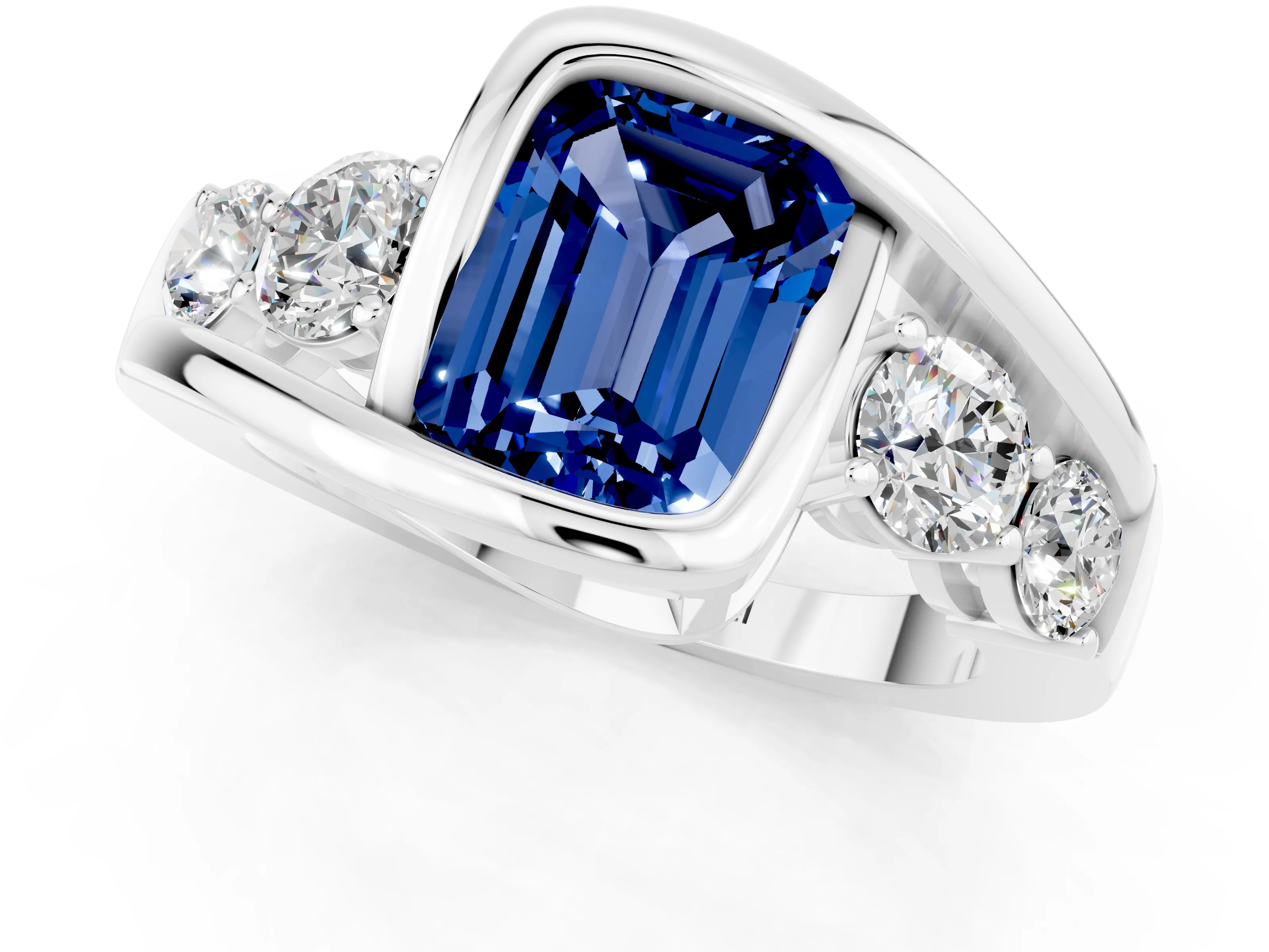 White gold Bezel Set Emerald Cut Diamond Split Shank Ring_1