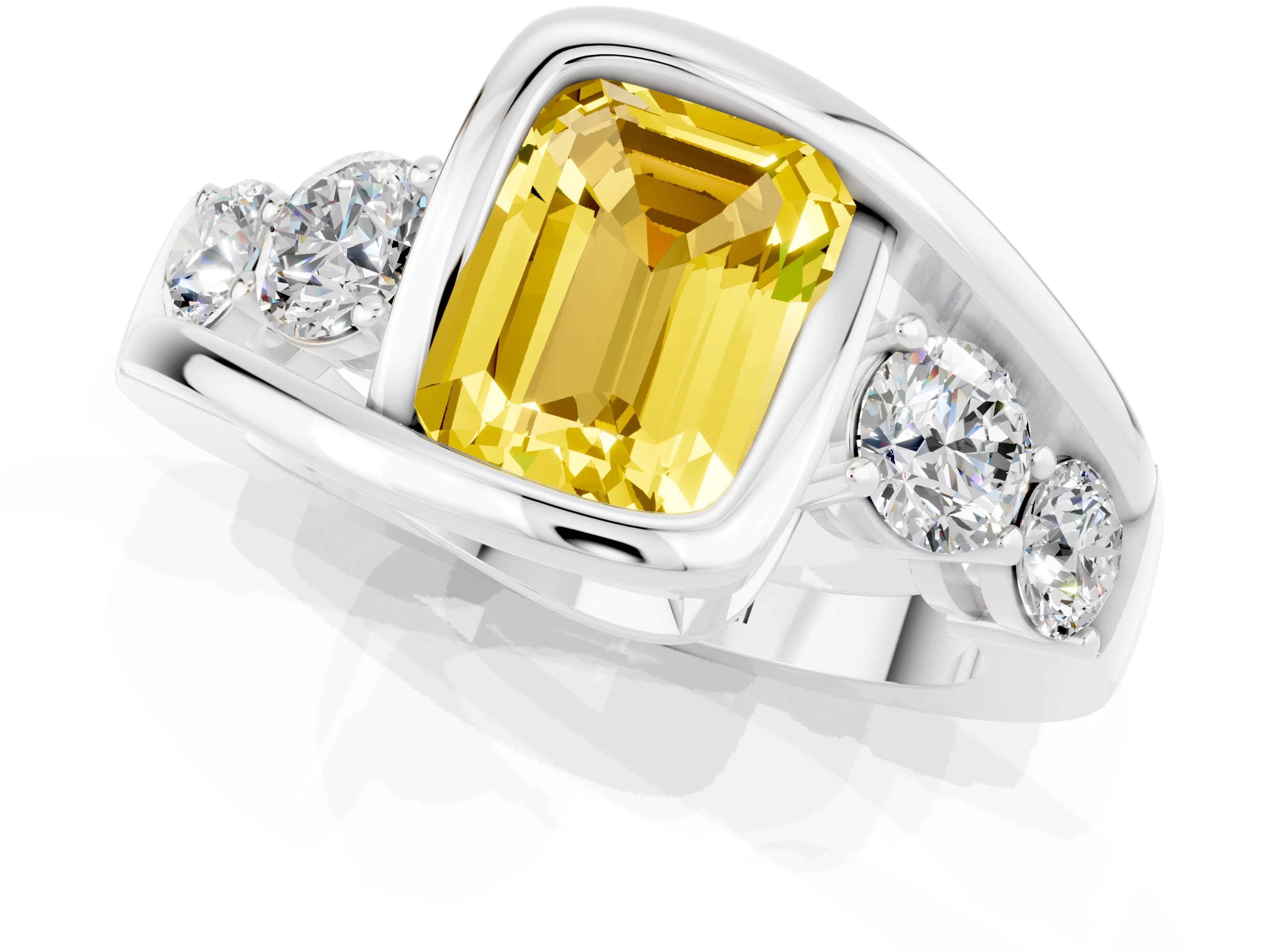 White gold Bezel Set Emerald Cut Diamond Split Shank Ring_1