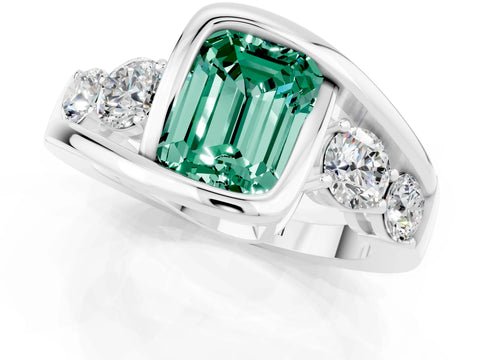 White gold Bezel Set Emerald Cut Diamond Split Shank Ring_1