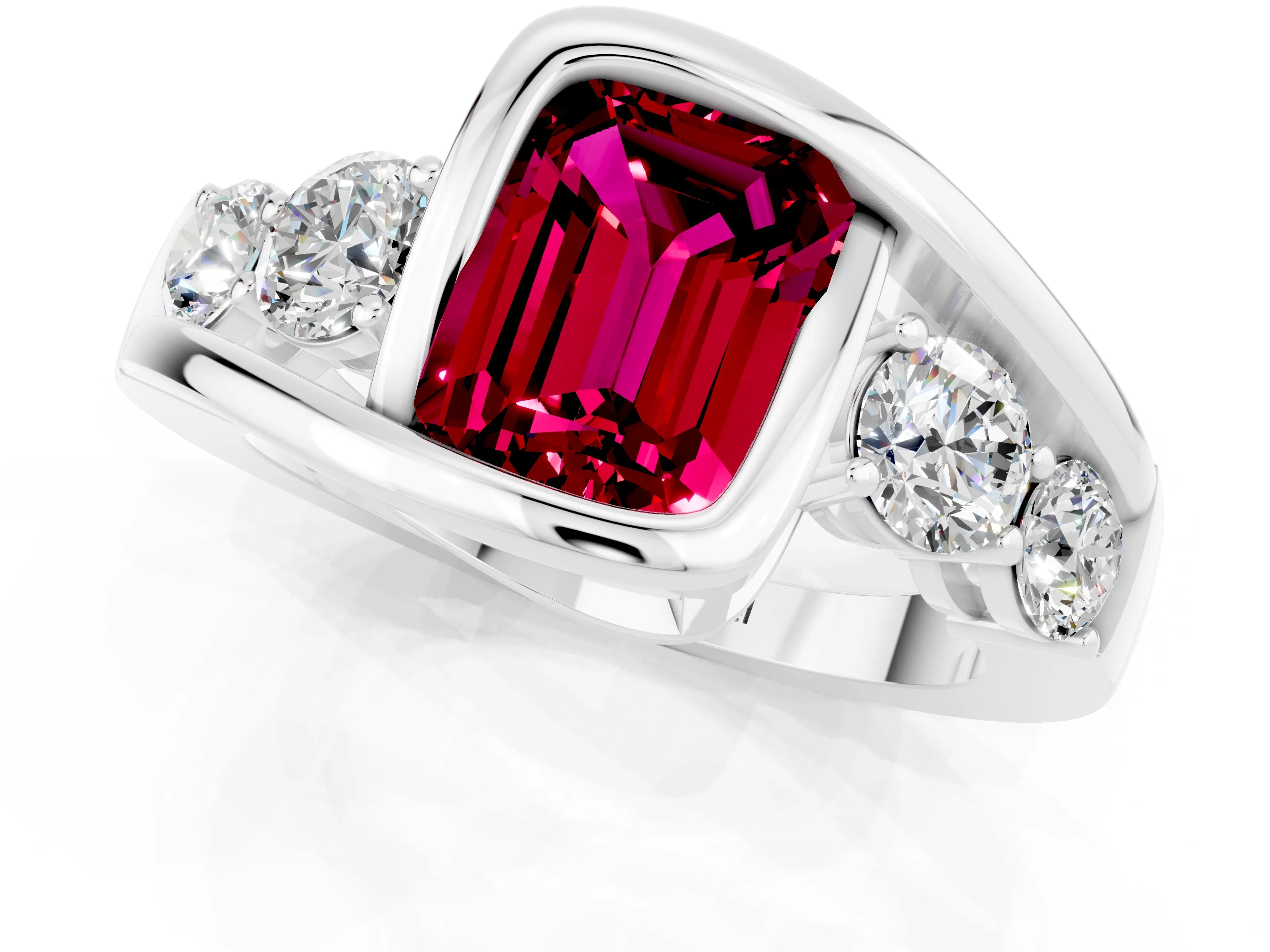 White gold Bezel Set Emerald Cut Diamond Split Shank Ring_1