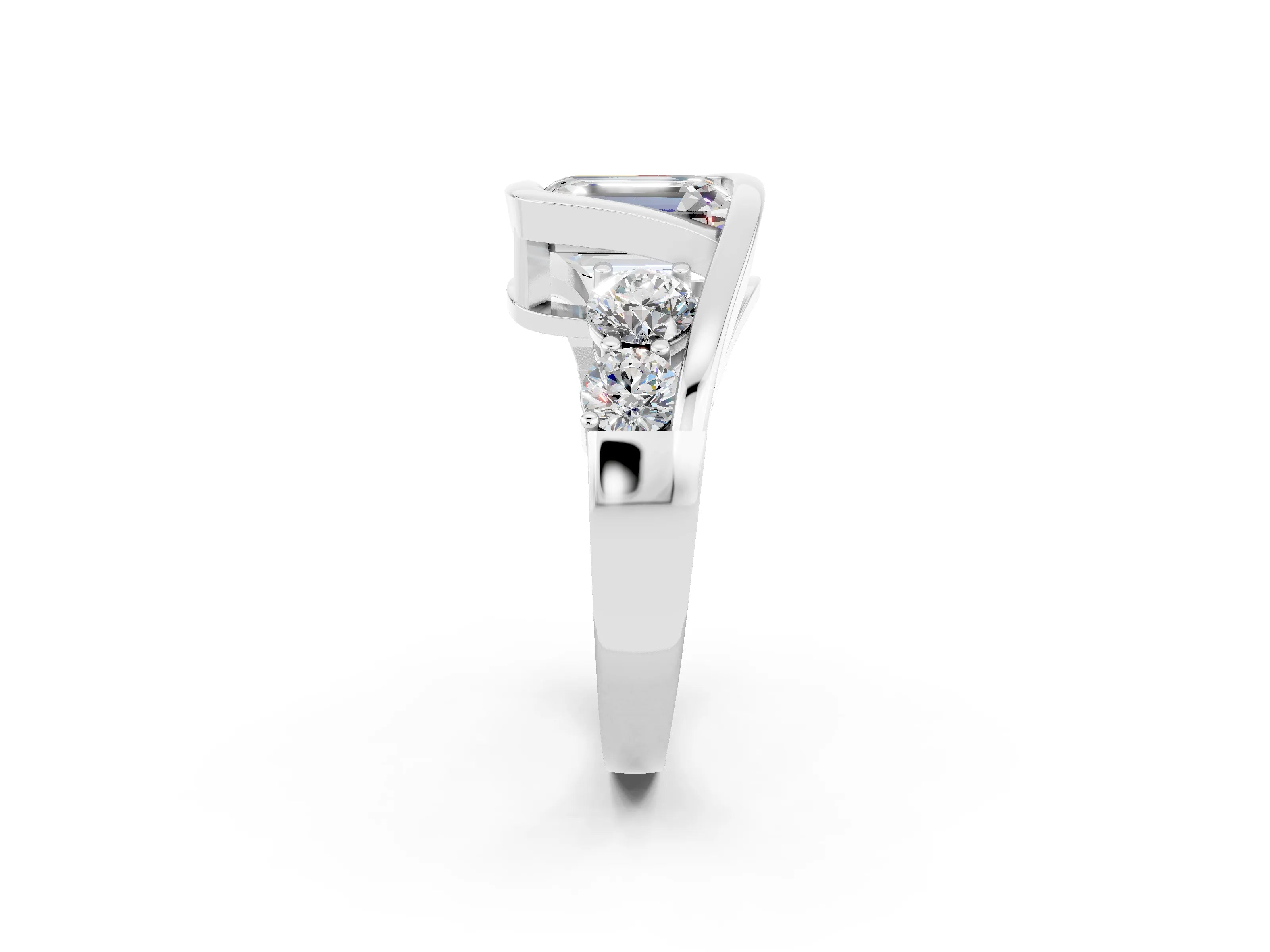 White gold Bezel Set Emerald Cut Diamond Split Shank Ring_2