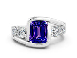 White gold Bezel Set Emerald Cut Diamond Split Shank Ring