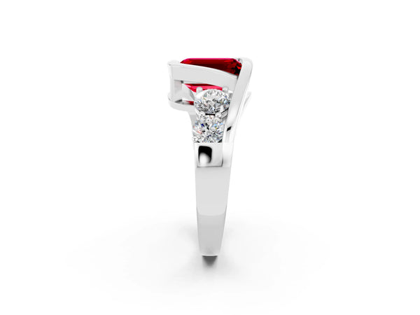 Silver Bezel Set Emerald Cut Ruby Bypass Ring with Round  Accents