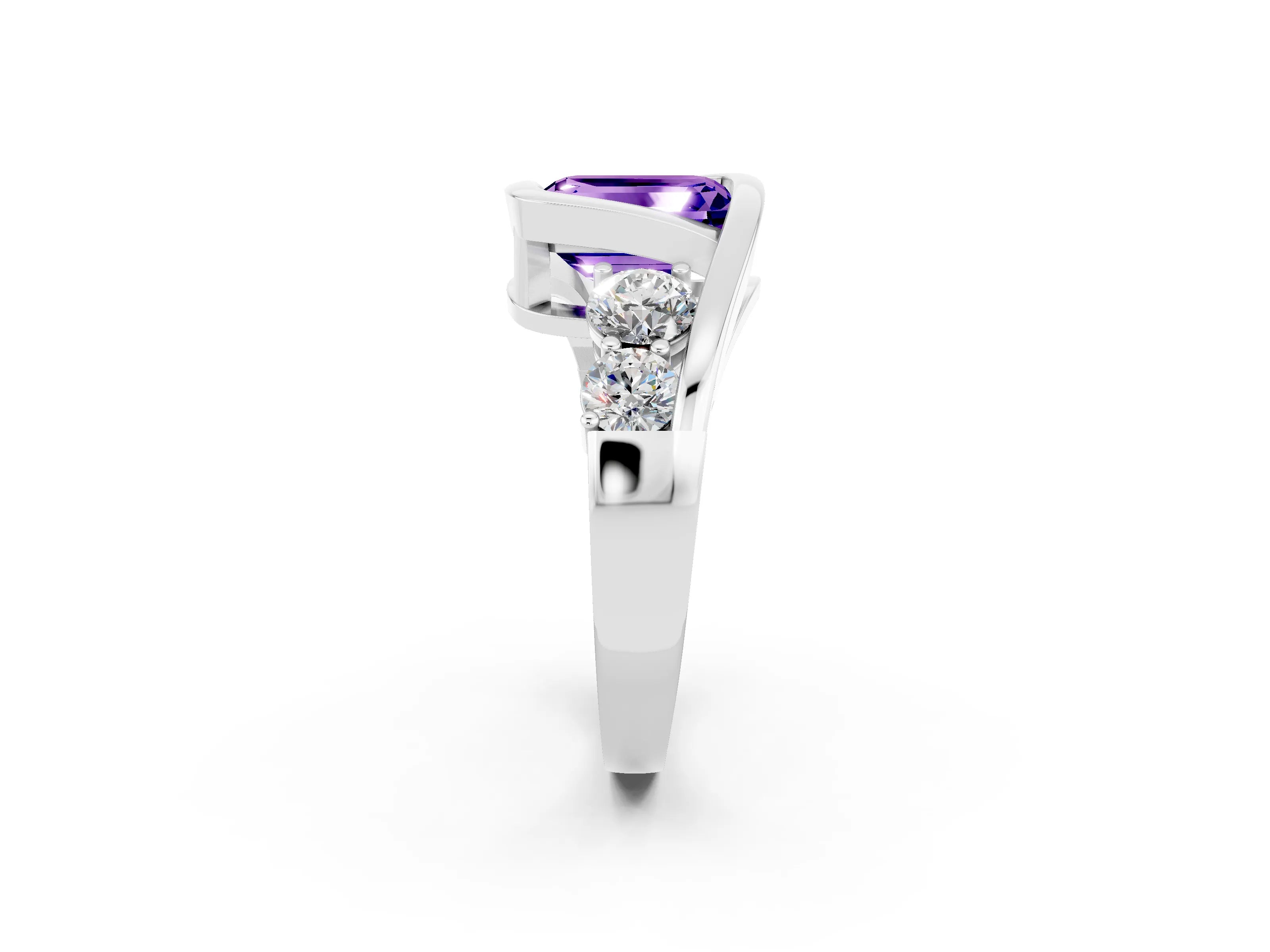 White gold Bezel Set Emerald Cut Diamond Split Shank Ring_2