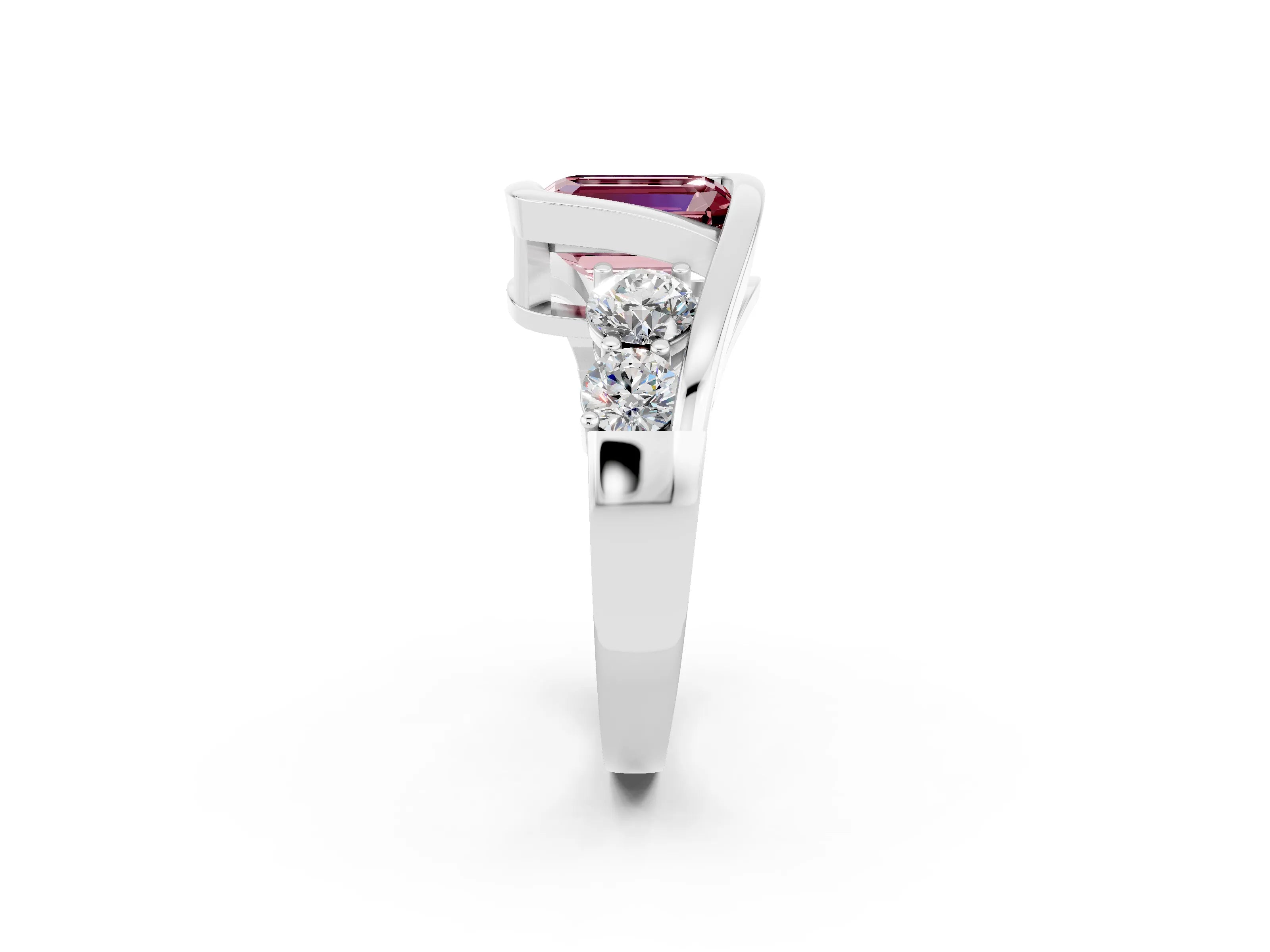 White gold Bezel Set Emerald Cut Diamond Split Shank Ring_2