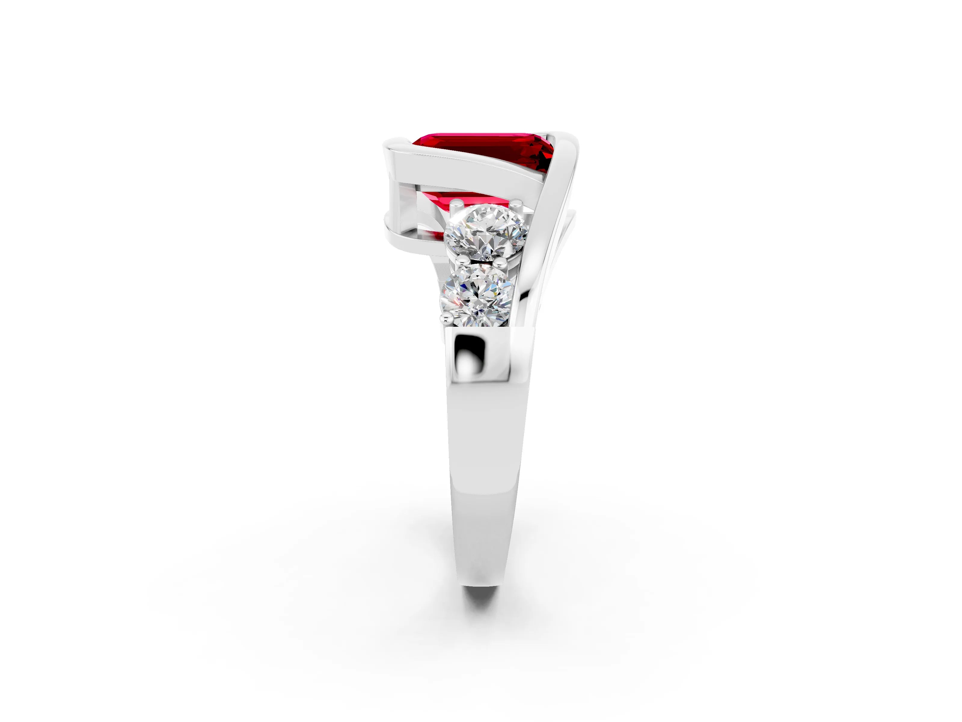 White gold Bezel Set Emerald Cut Diamond Split Shank Ring_2