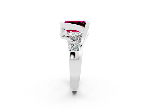 Platinum Bezel Set Emerald Cut Garnet Bypass Ring with Round  Accents