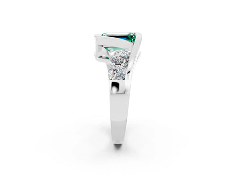 White gold Bezel Set Emerald Cut Diamond Split Shank Ring_2