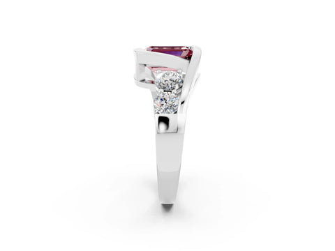 White gold Bezel Set Emerald Cut Diamond Split Shank Ring_2