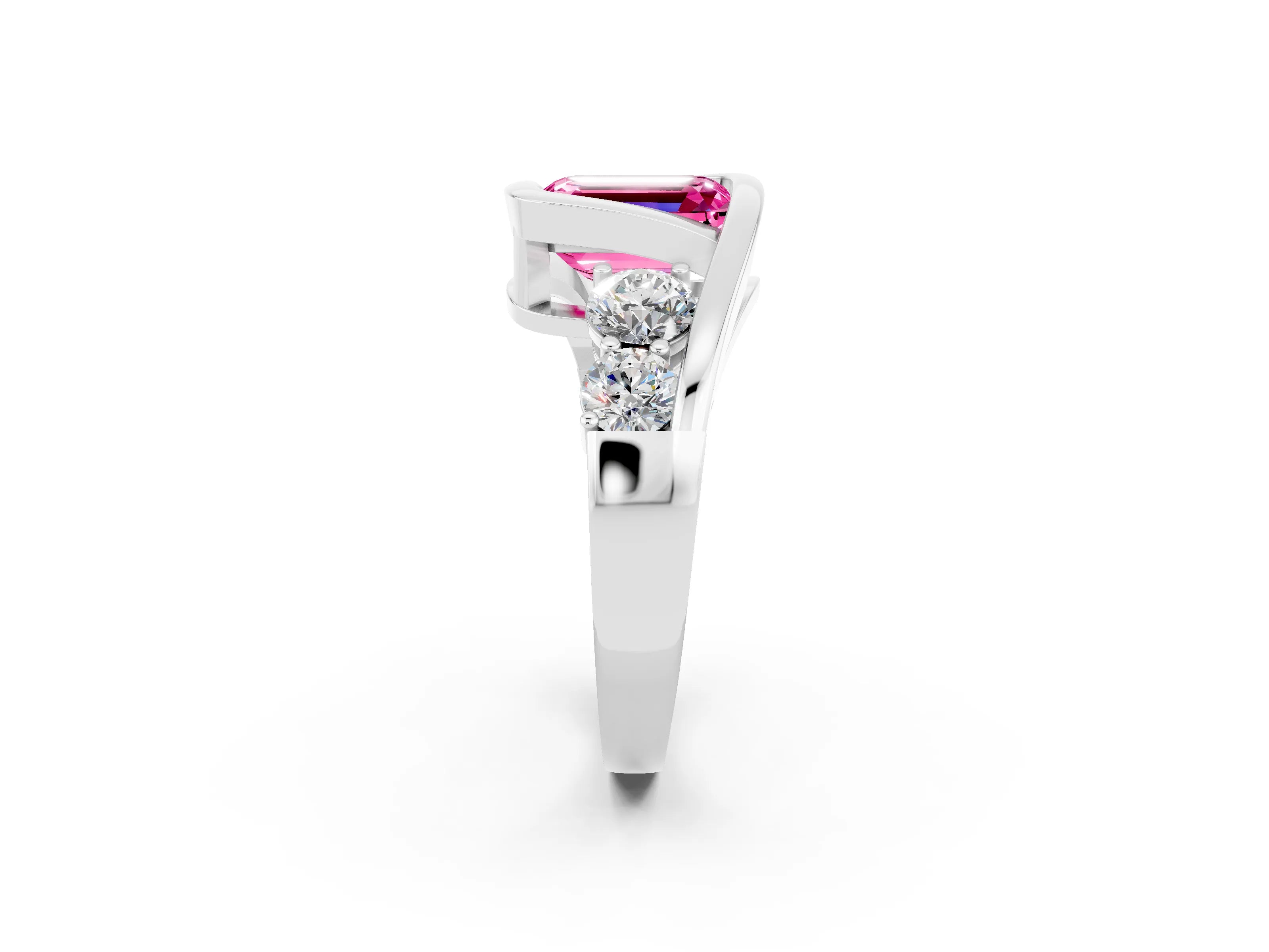 White gold Bezel Set Emerald Cut Diamond Split Shank Ring_2