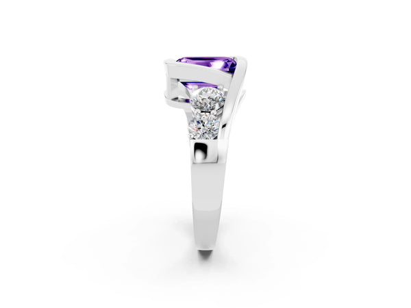 White gold Bezel Set Emerald Cut Tanzanite Bypass Ring with Round  Accents