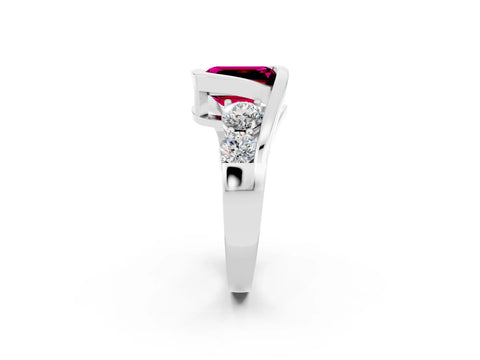 White gold Bezel Set Emerald Cut Diamond Split Shank Ring_2