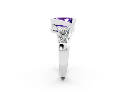 White gold Bezel Set Emerald Cut Diamond Split Shank Ring_2