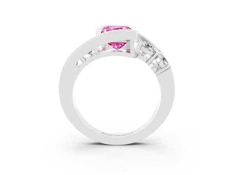 White gold Bezel Set Emerald Cut Diamond Split Shank Ring_3