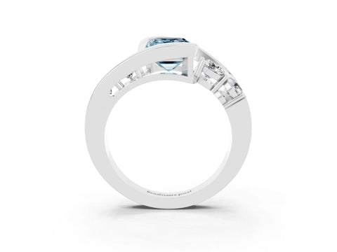 White gold Bezel Set Emerald Cut Diamond Split Shank Ring_3