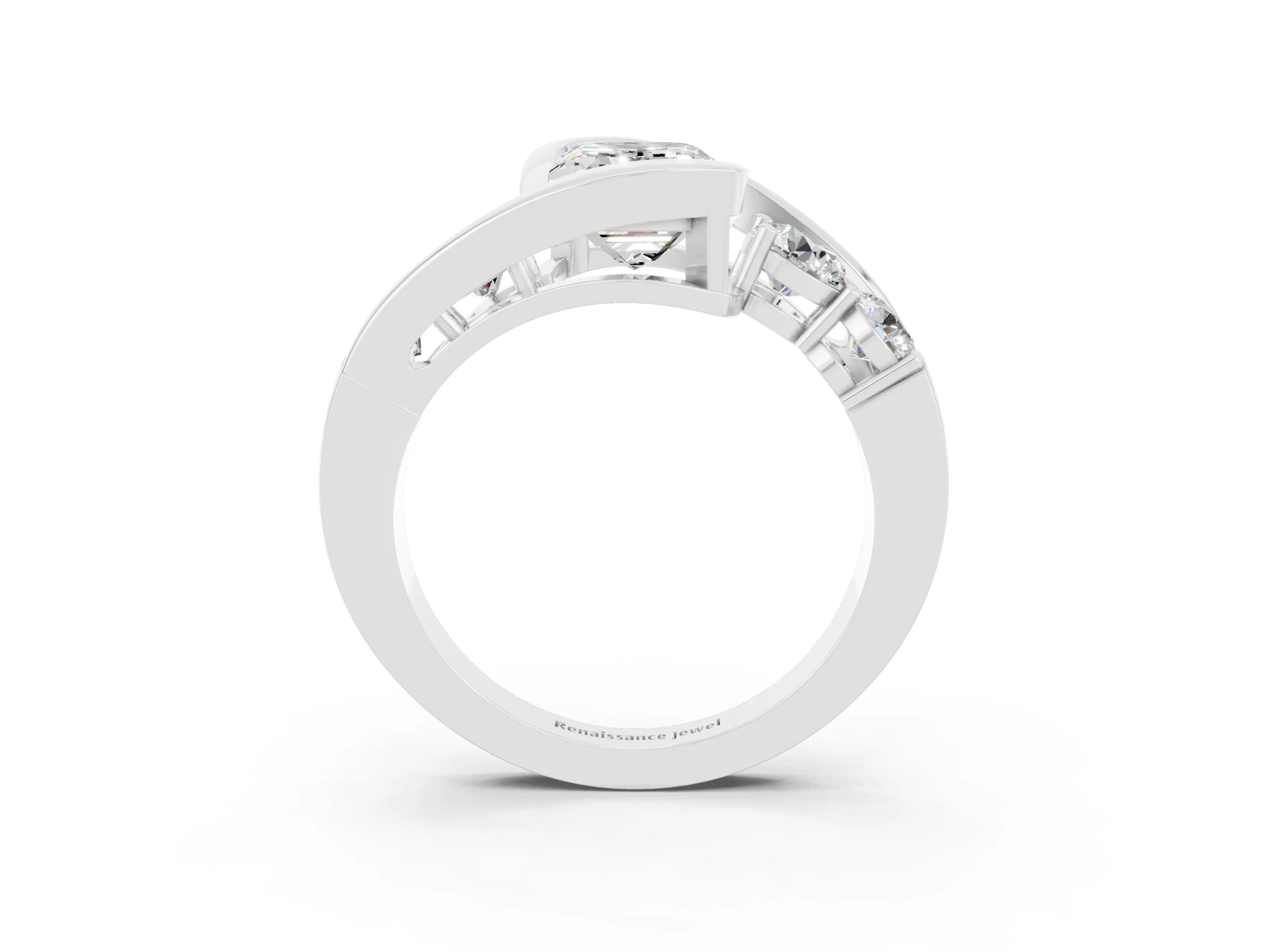 White gold Bezel Set Emerald Cut Diamond Split Shank Ring_3