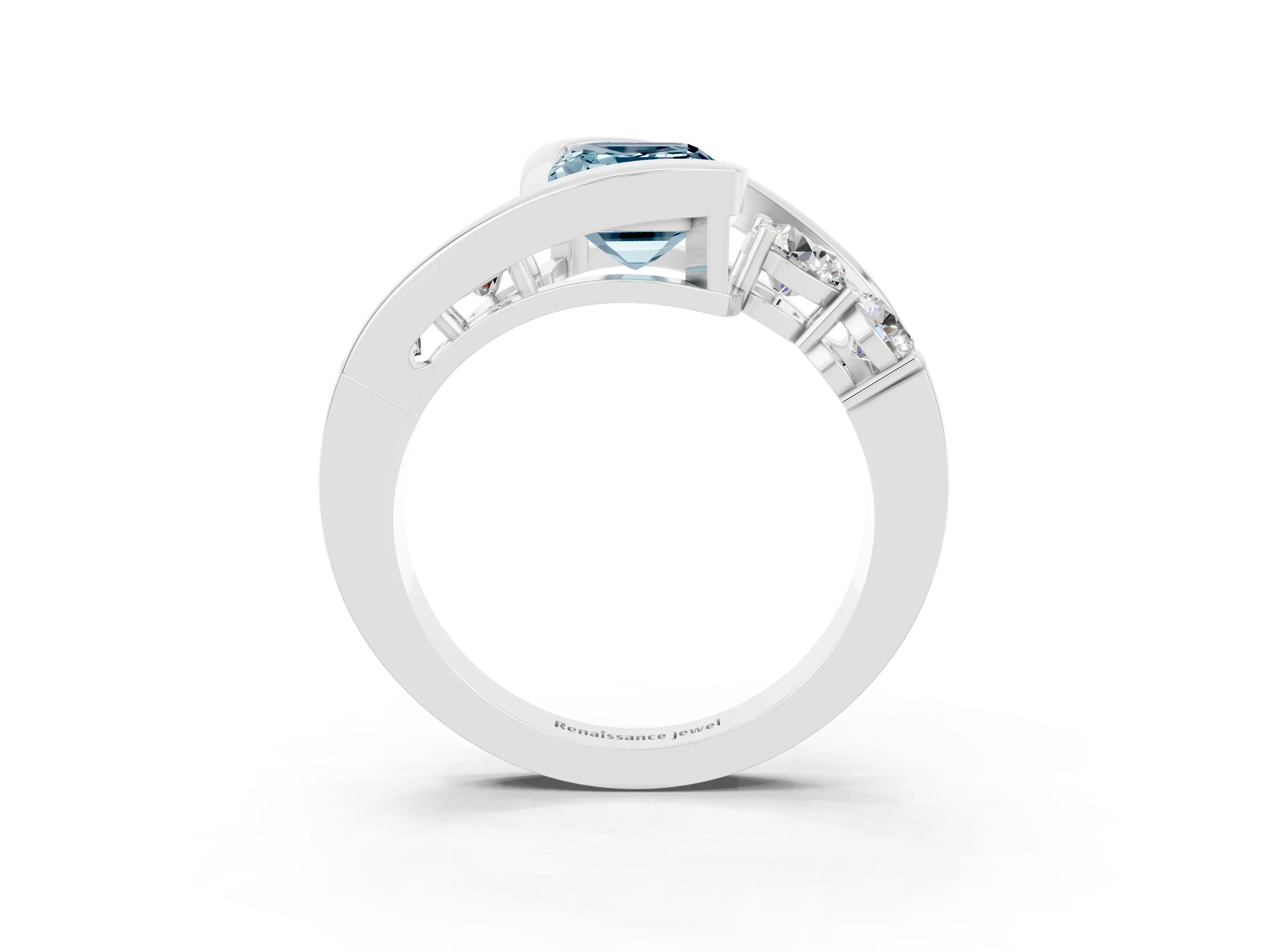 White gold Bezel Set Emerald Cut Diamond Split Shank Ring_3
